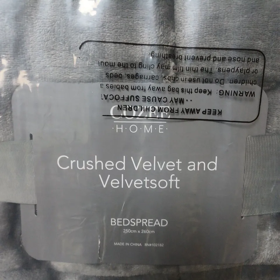 COZEE HOME CRUSHED VELVET AND VELVETSOFT BEDSPREAD GREY