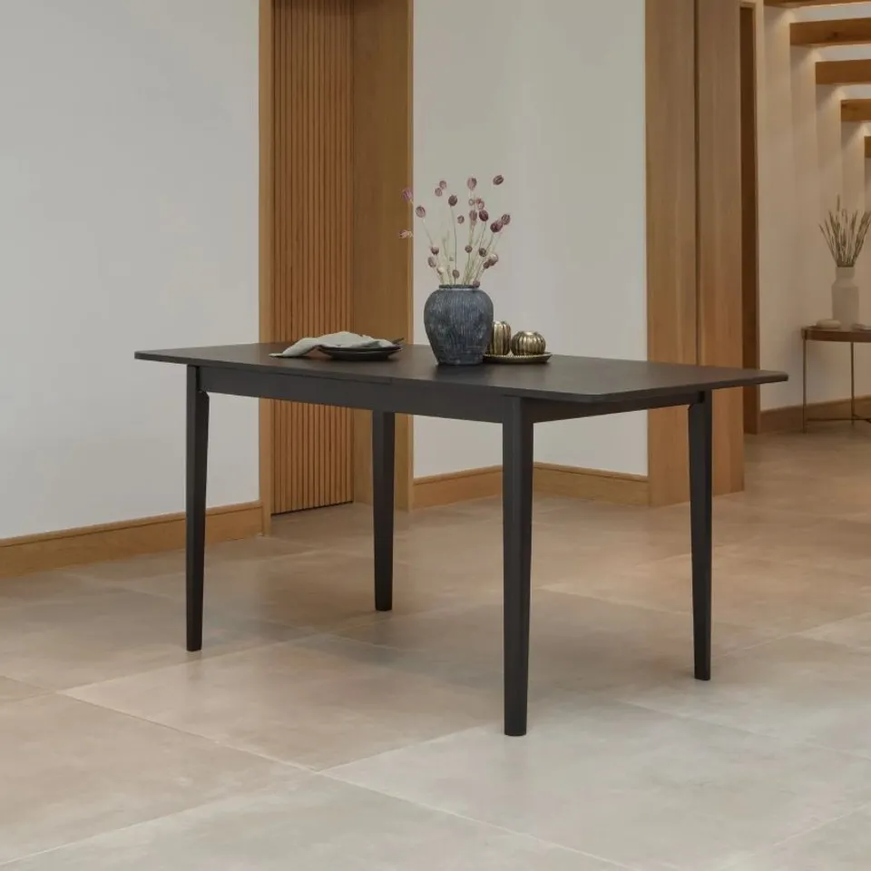 BOXED LAURA JAMES PAUL 118-158cm EXTENDING DINING TABLE - BLACK OAK (1 BOX)