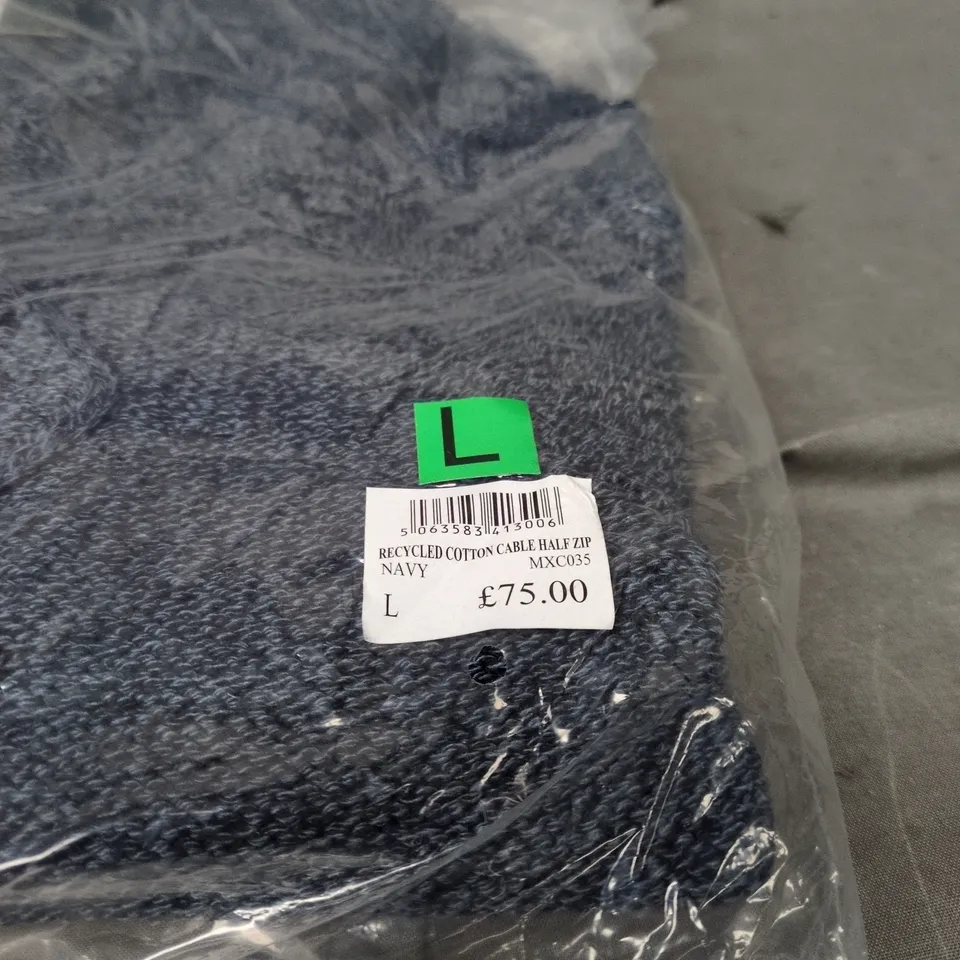 BAGGED CREW CLOTHING COMPANY COTTON CABLE HALF ZIP NAVY LARGE