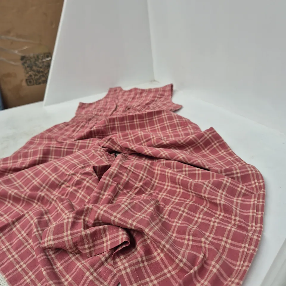 LUCY & YAK SIMONE JUMPSUIT - ORGANIC COTTON & LINEN, MAROON DECO ROSE CHECK, UK 12