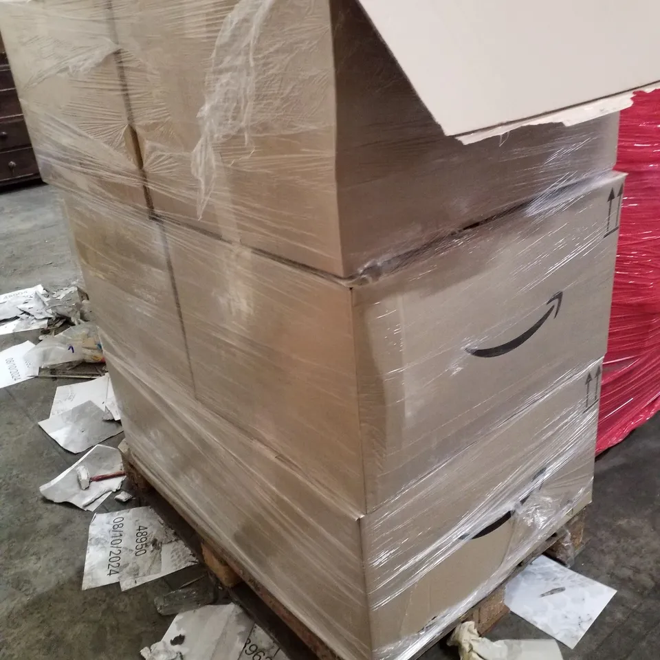 PALLET OF 6 BOXES CONTAINING ASSORTED PRODUCTS INCLUDING BIRTHDAY DECORATIONS, TOILET BRUSH, TUSCANY 2024 CALENDAR, SOURDOUGH KIT, SURPRISE EGG TOY, ARMREST STORAGE BOX