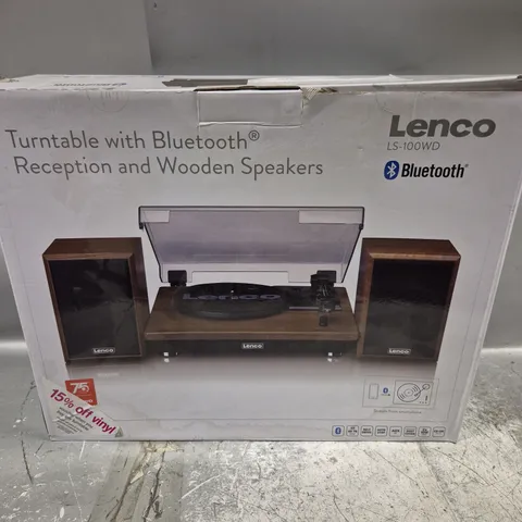 BOXED LENCO LS-100WD BELT DRIVE TURNTABLE WITH WOODEN SPEAKERS