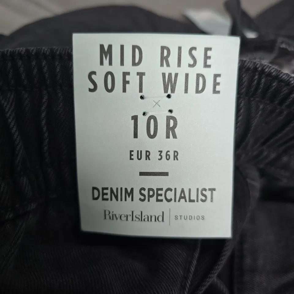 RIVER ISLAND DENIM SPECIALIST MID RISE SOFT WIDE JEANS – UK 10R (EU 36R) BLACK