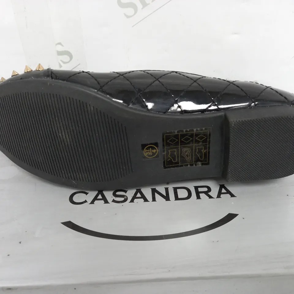 FLAT HEELED SPIKEY BLACK PATENT SHOE SIZE 4