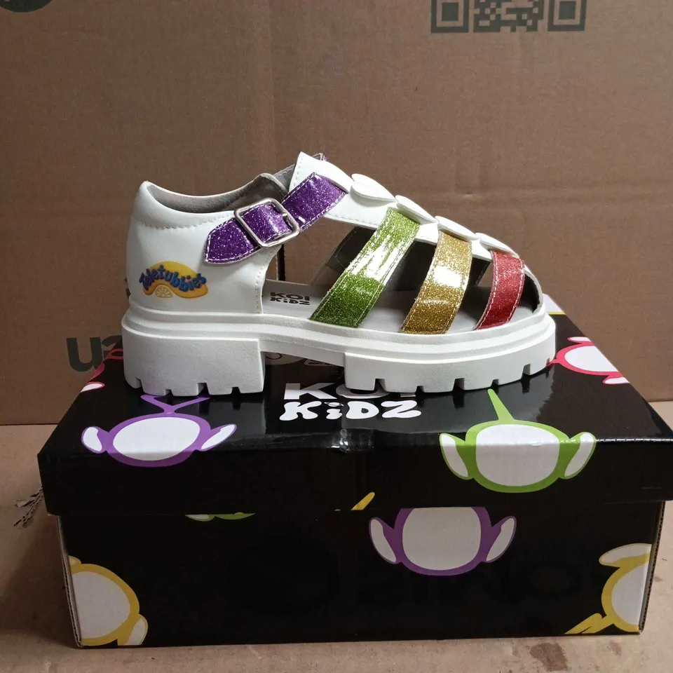 KOI KIDZ TELETUBBIES GLITTER TRUMPETS SANDALS WHITE MULTI SIZE 12