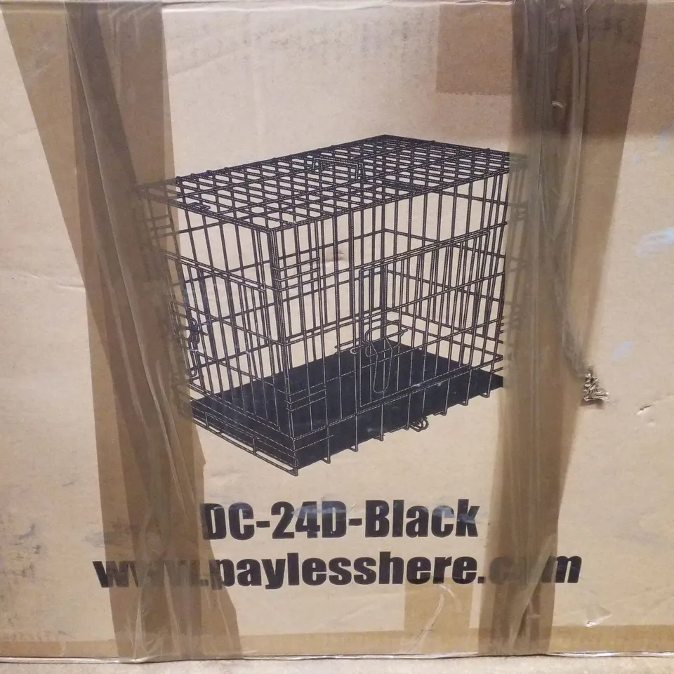 BOXED 24 INCH DOG CRATE WITH DOUBLE-DOOR DIVIDER PANEL REMOVABLE TRAY AND HANDLE
