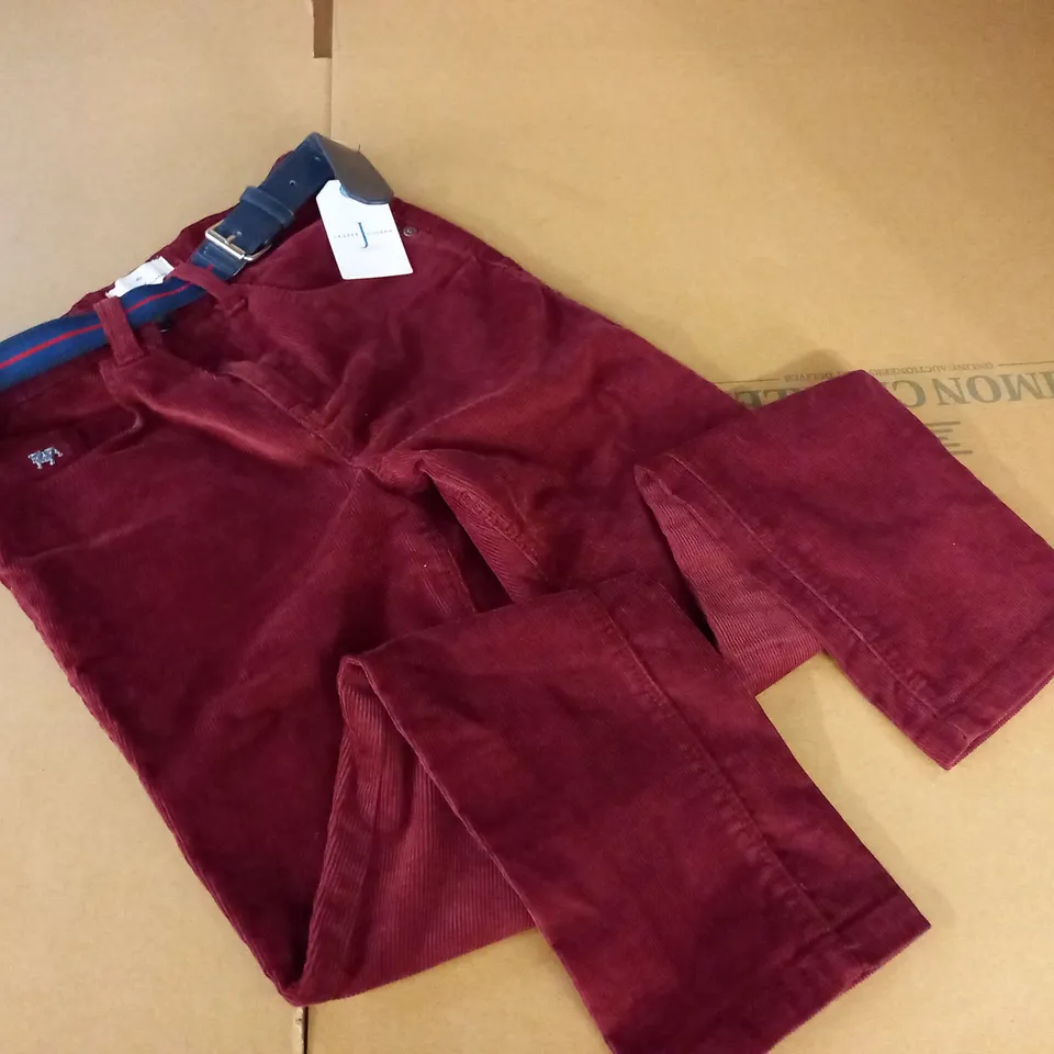 JASPER CONRAN KIDS SLIM CORD TROUSERS IN WINE - AGE 13