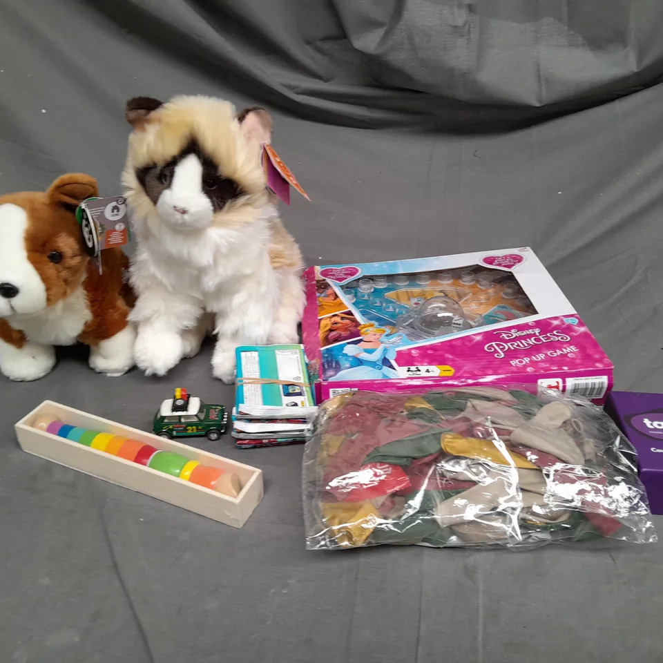 MEDIUM BOX OF ASSORTED TOYS AND GAMES TO INCLUDE TEDDIES, BALLOONS AND TRADING CARD GAME