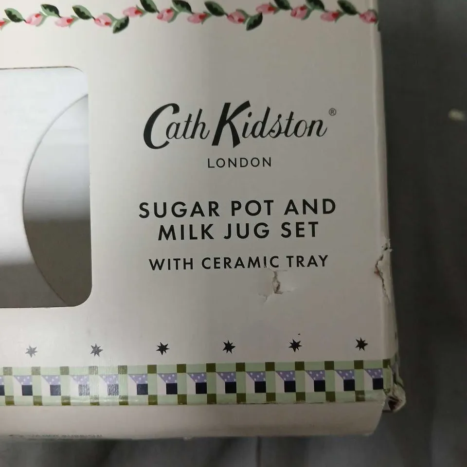 CATH KIDSTON LONDON SUGAR POT & MILK JUG SET WITH CERAMIC TRAY