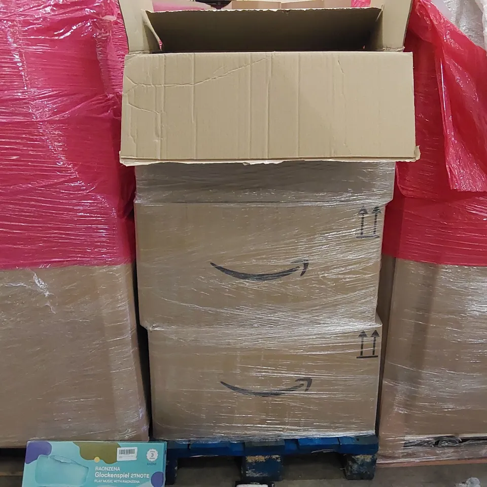 PALLET OF ASSORTED ITEMS INCLUDING: GLOCKENSPIEL, PAINT ROLLERS, IN CARTRIDGES, GLOVES, WATCH STRAP, CUSHION COVER, EYE SHADOW, SPLIT SLEEVING