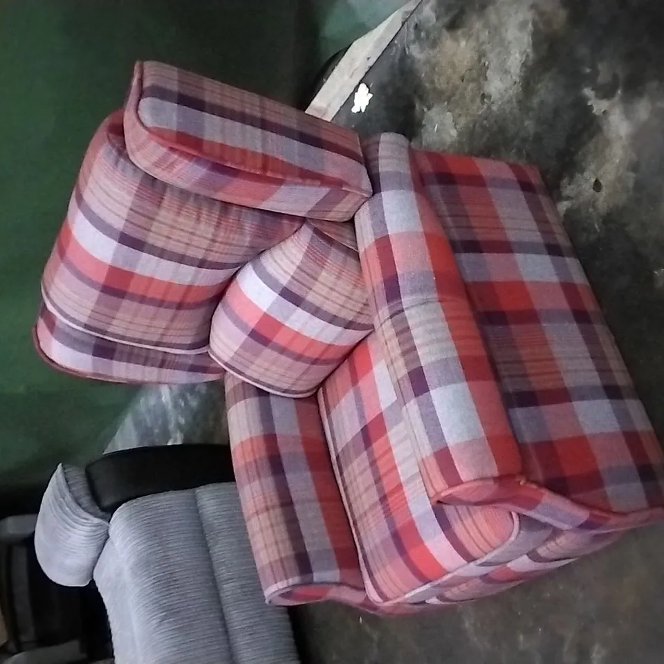 DESIGNER TARTAN PLUSH FABRIC ARMCHAIR 
