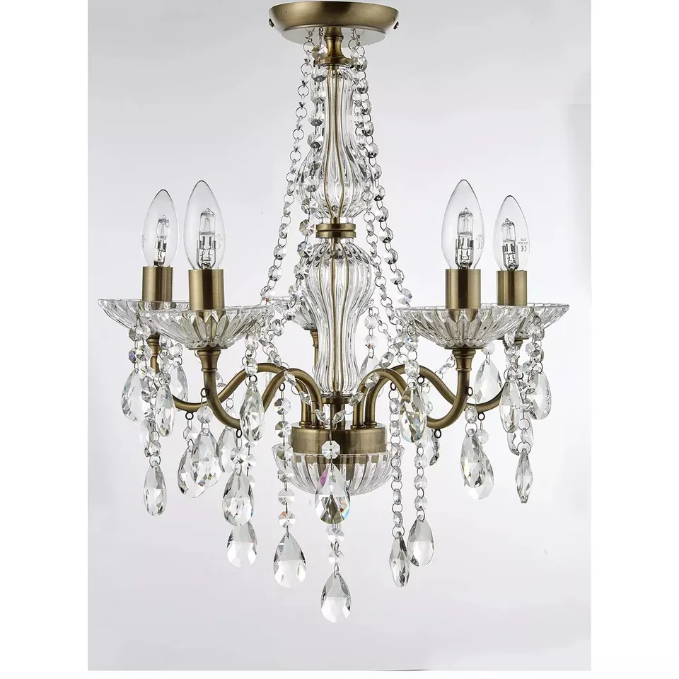 ALESSANDRA FLUSH ANTIQUE BRASS EFFECT CRYSTAL CHANDELIER RRP £90