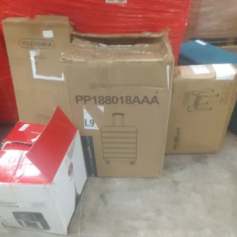 PALLET OF ASSORTED ITEMS INCLUDING SHOWER STOOL, TRAVEL SUITCASE, AIR FRYER, CLOTHING RACK