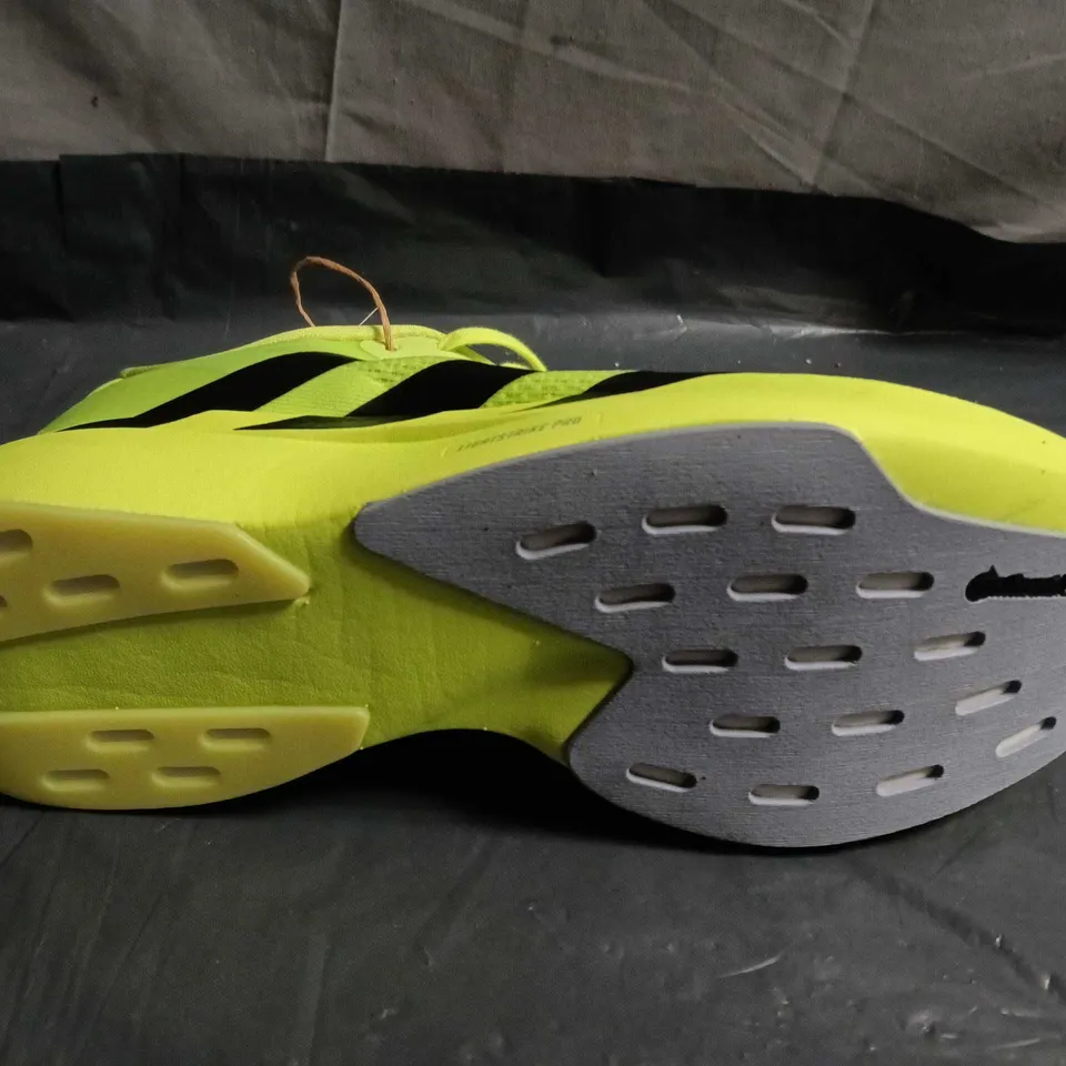 UNBOXED PAIR OF ADIDAS ADIZERO RUNNING SHOES – NEON YELLOW/BLACK - UK SIZE 10