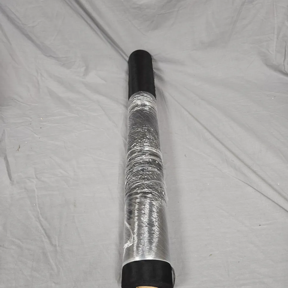 ROLL OF BLACK MESH FABRIC ON SPOOL WITH SILVER FOIL WRAP