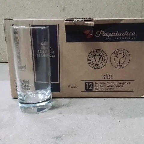 BOXED PASABAHCE HI BALL GLASSES APPROXIMATELY 12