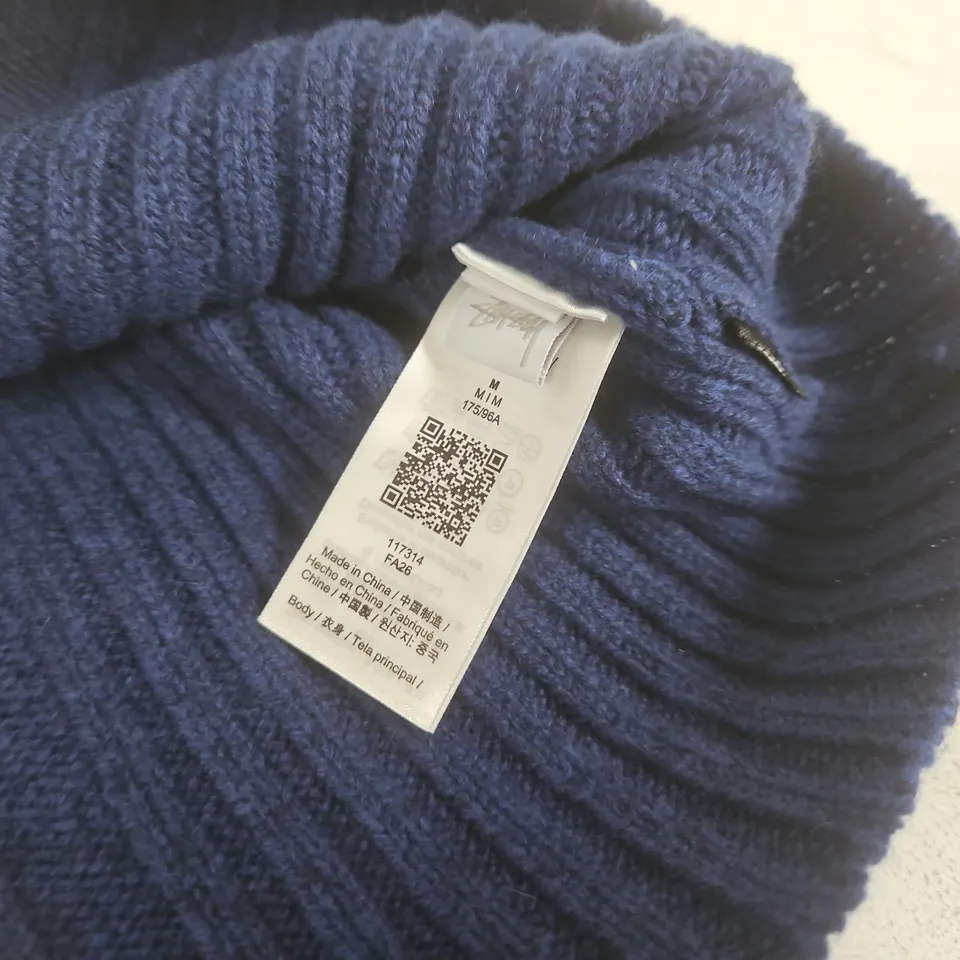 STUSSY MERINO ROLL NECK SWEATER – BLUE, MEDIUM