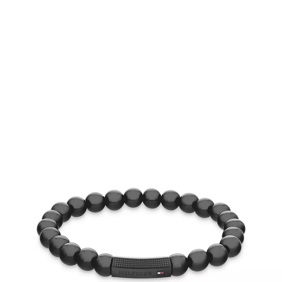 TOMMY HILFIGER MEN'S BLACK IP ONYX BEADED BRACELET