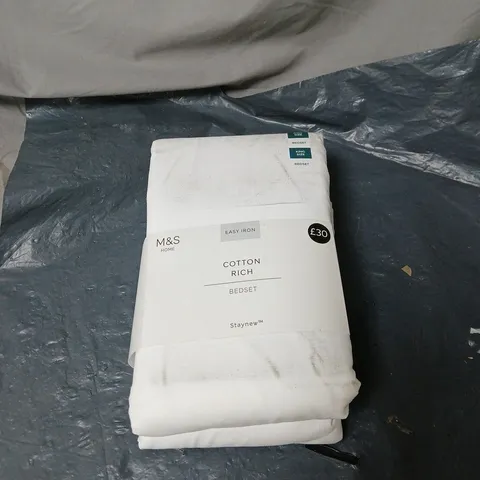 M&S HOME COTTON RICH BEDSET – WHITE, EASY IRON, STAYNEW KING SIZE