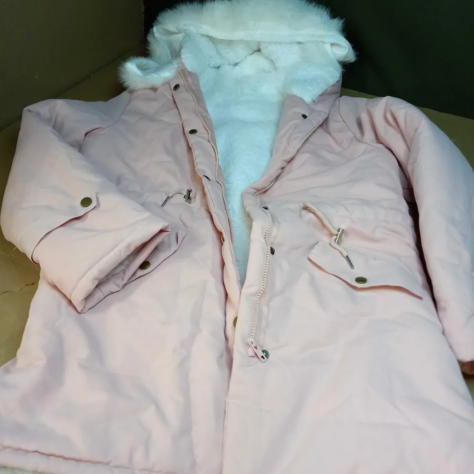 PINK FLEECE LINED COAT WITH FLUFFY HOOD - SIZE M