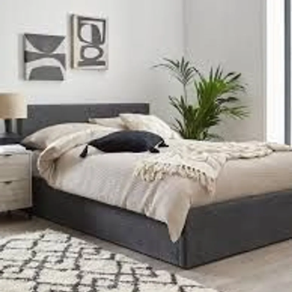 BOXED PORTO DOUBLE END LIFT UP STORAGE OTTOMAN BED - DARK GREY (2 BOXES)