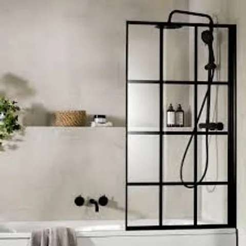 BOXED ARGOS HOME 1375x750mm CRITTALL BATH SHOWER SCREEN - BLACK