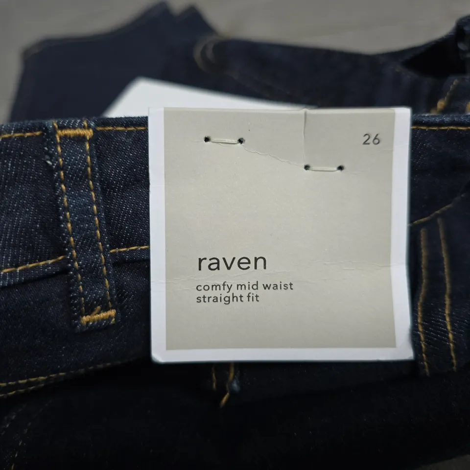 ICHI RAVEN JEANS – DARK DENIM – COMFY MID WAIST, STRAIGHT FIT – SIZE 26