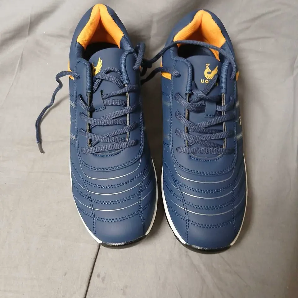 UOFETY BLUE & ORANGE TRAINERS, UK 9.5 (EU 43)