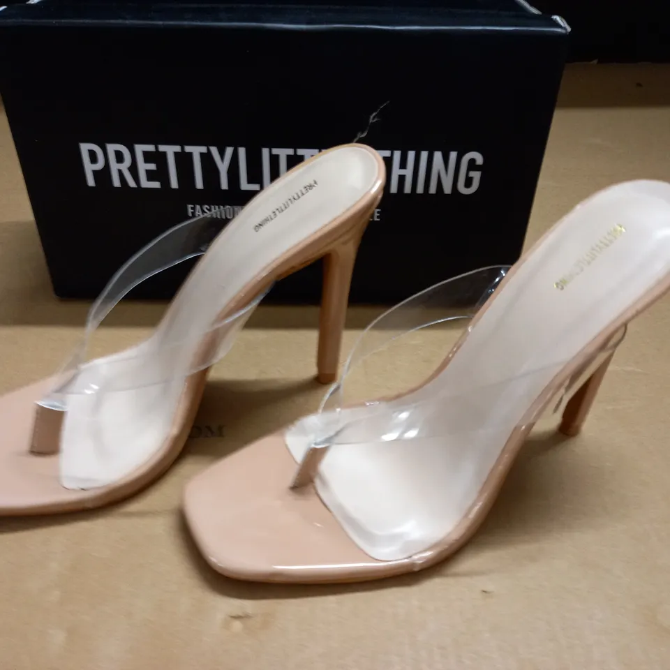 PAIR OF PRETTYLITTLETHINGS CLEAR TOE HEELED SANDALS - UK 3