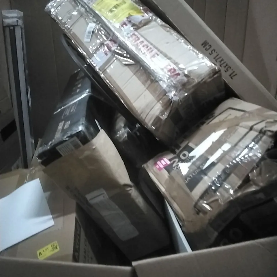 PALLET OF ASSORTED ITEMS TO INCLUDE; TV WALL MOUNT, UMBRELLA
