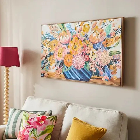 BOXED COLOURFUL FLOWERS HAND FINISHED FRAMED CANVAS // SIZE: H 70cm X W 120cm X D 3.5cm