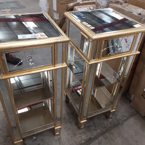 PAIR DESIGNER MIRRORED & GILT BEDSIDE TABLES ONE DRAWER