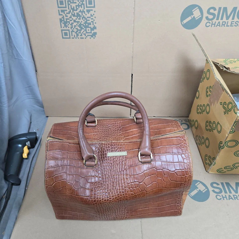 RUSSELL & BROMLEY BROWN CROCODILE-EMBOSSED LEATHER HANDBAG