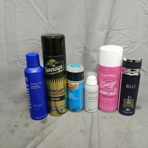 APPROXIMATELY 12 ASSORTED AEROSOLS TO INCLUDE SOVEREIGN AIR SANITISER, BLU PERFUMED SPRAY, HYCATE DOUBLE ACRYLIC, ETC - COLLECTION ONLY