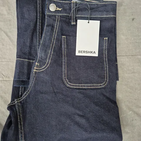 BERSHKA SEAMLESS WIDE LEG JEANS IN BLUE SIZE UK 8