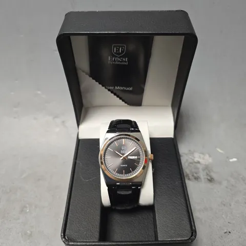ERNEST FERDINAND WATCH – DAY DATE CALENDAR DIAL – LEATHER STRAP – 3ATM WATER RESISTANT - GIFT BOX