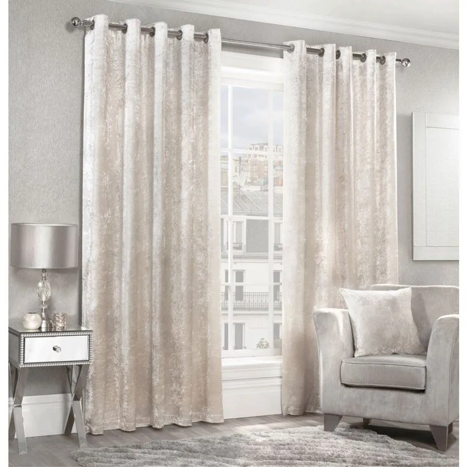 BAGGED CRUSHED VELVET EYELET ROOM DARKENING CURTAINS - 168CM X 183CM