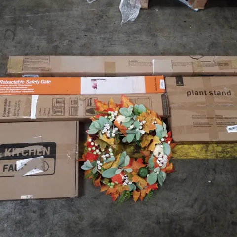 PALLET CONTAINING ASSORTED PRODUCTS INCLUDING RETRACTABLE  SAFETY GATE, LED LIGHTING, KITCHEN FAUCET, GARLAND & PLANT STAND