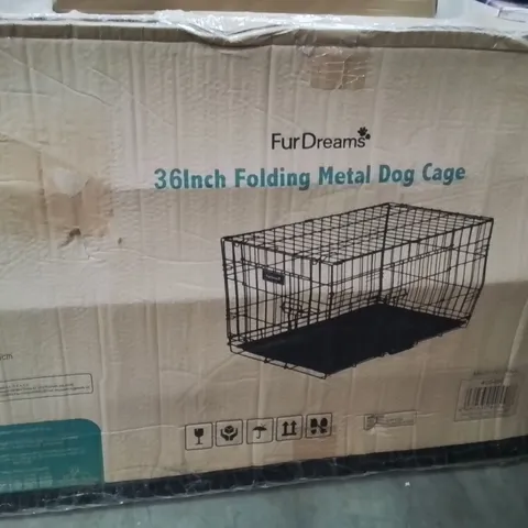 BOXED FURDREAMS 36 INCH FOLDING METAL DOG CAGE