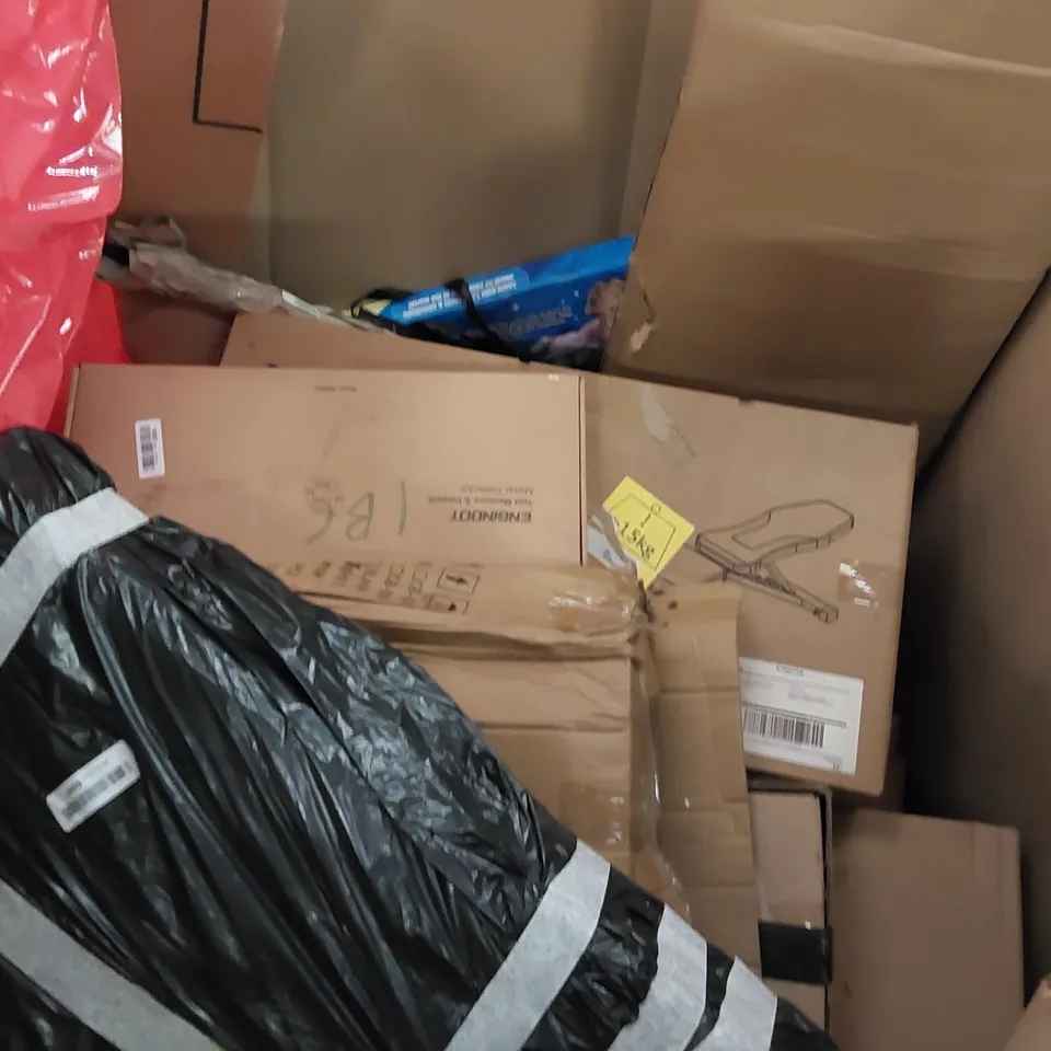 PALLET OF ASSORTED ITEMS INCLUDING: WIDE-SCREEN MONITOR, HAIR DRYER, ELECTRIC MUSCLE STIMULATOR, AUDIO TURNTABLE. SCOOTER