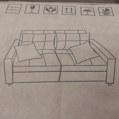 BOXED DESIGNER FABRIC UPHOLSTERED SOFA - BEIGE (3 BOXES)