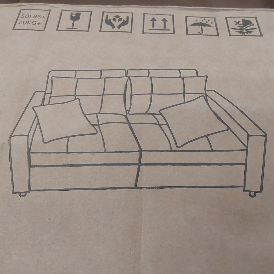 BOXED DESIGNER FABRIC UPHOLSTERED SOFA - BEIGE (3 BOXES)