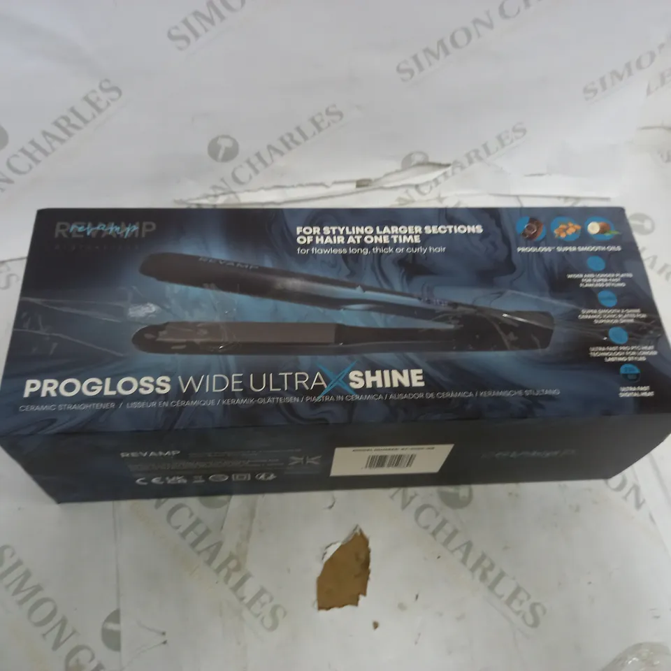 REVAMP PROGLOSS WIDE ULTRA X SHINE CERAMIC HAIR STRAIGHTENER ST-2000 RRP £100