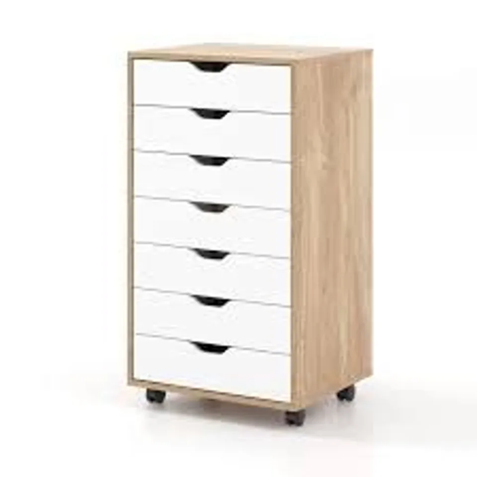 BOXED COSTWAY 7 DRAWER NATURAL MOBILE FILE CABINET