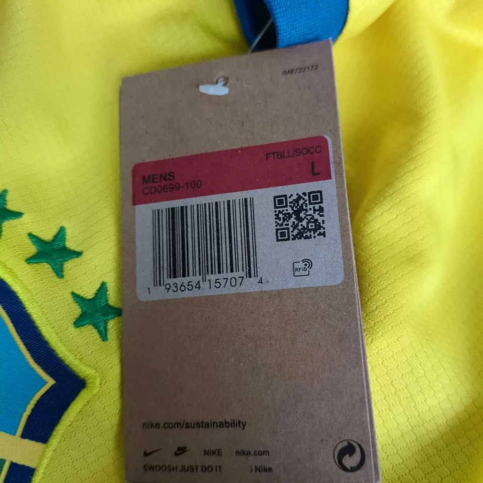 NIKE BRAZIL NATIONAL TEAM FOOTBALL JERSEY – YELLOW, MEN'S SIZE L