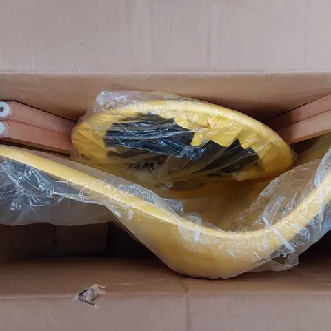 BOXED YELLOW RETRO PLASTIC DINING CHAIR WITH PADDED CUSHION (1 BOX)