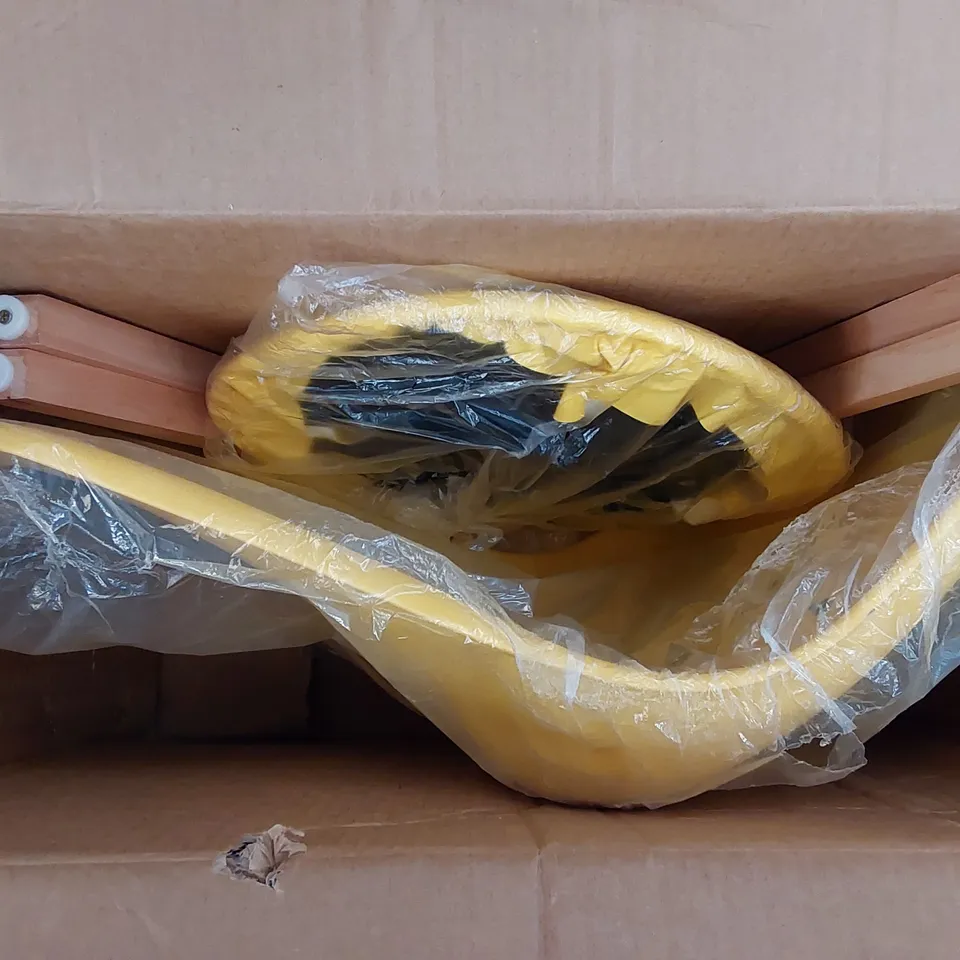 BOXED YELLOW RETRO PLASTIC DINING CHAIR WITH PADDED CUSHION (1 BOX)