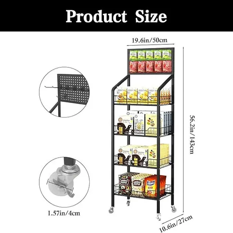 QRIOCIOA RETAIL SNACK DISPLAY RACK 4-TIER METAL CANDY DISPLAY MERCHANDISE RACK