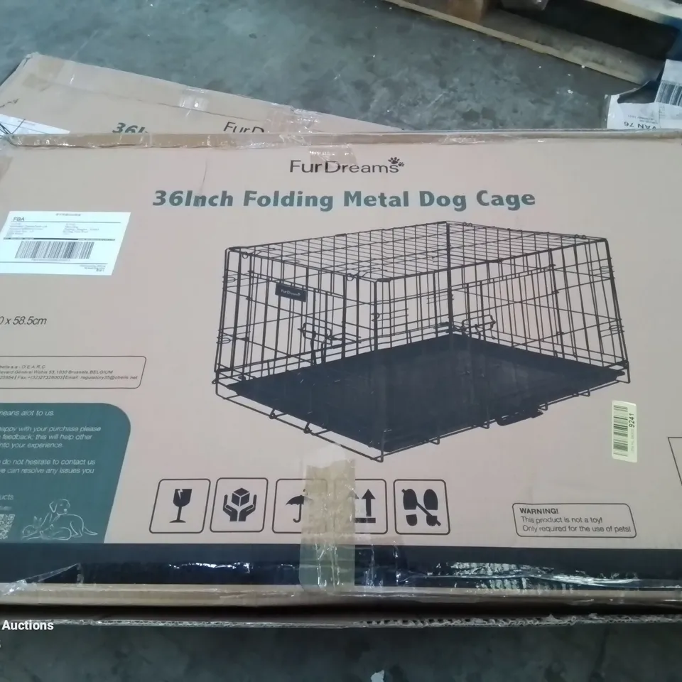 BOXED 36 INCH FOLDING METAL DOG CAGE