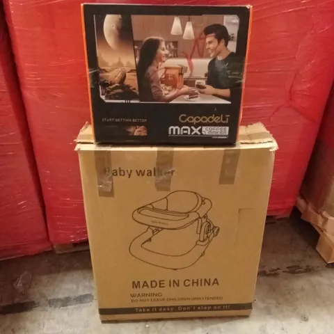 PALLET OF ASSORTED HOUSEHOLD GOODS AND PRODUCTS TO INCLUDE; CAPADELI MAX COFFEE MAKER, BABY WALKER, BABY CAR SEAT ETC